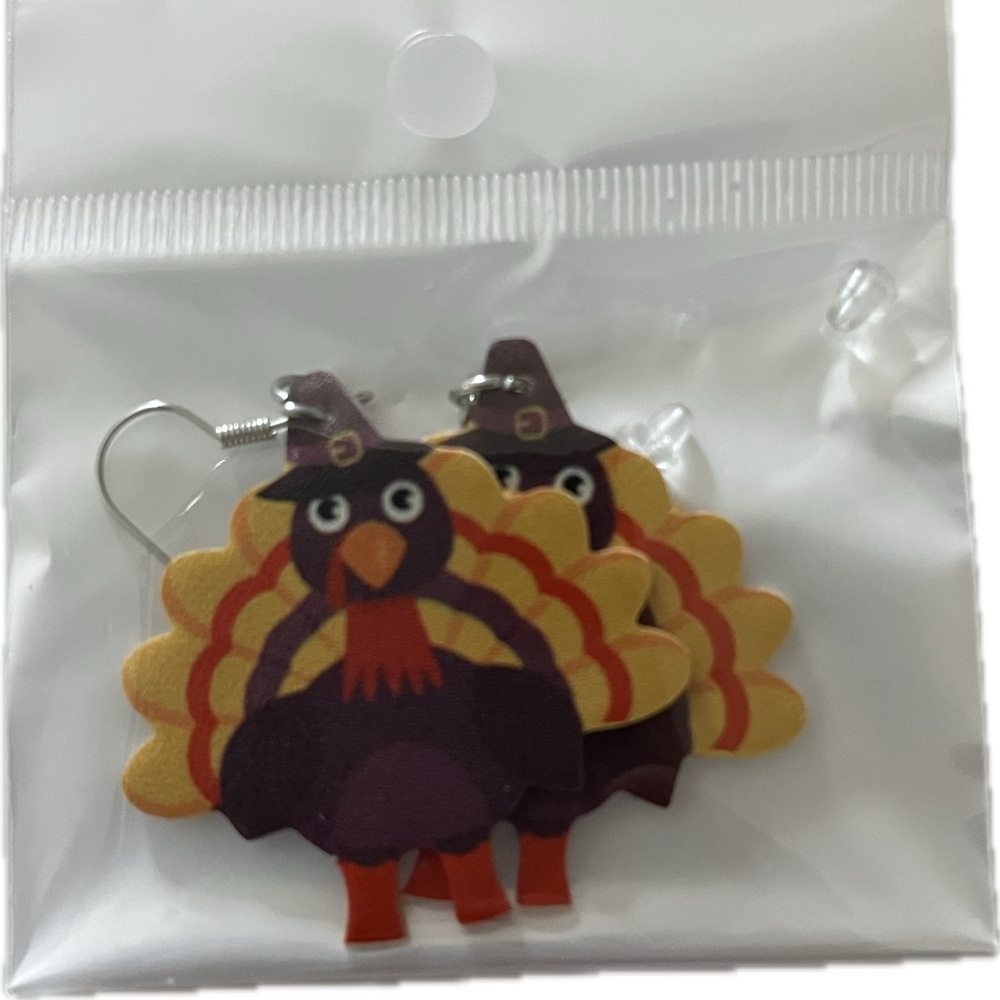 Turkey Earrings with Hat - NWOT - Picture 2 of 2